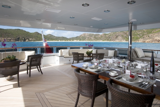 Motor Yacht Ocean Club Rockstar Trinity for charter - bridge deck table