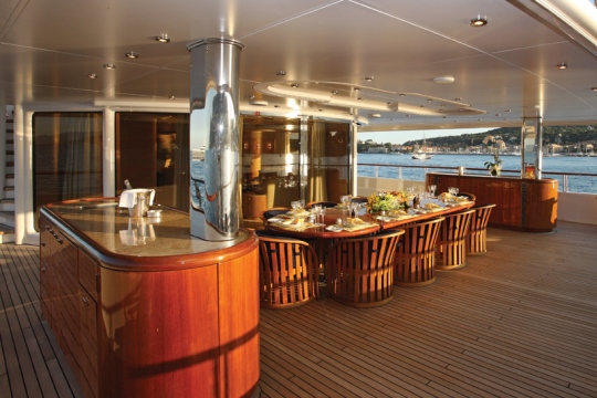 Motor Yacht Capri Lurssen for charter - aft deck dining