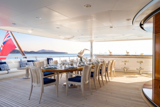 Titania - Motor yacht for charter Lurssen Titania for - aftdeck dining.jpg
