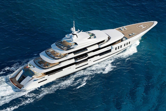 ISA Project Amarcord 80m for sale - cruising aerial shot