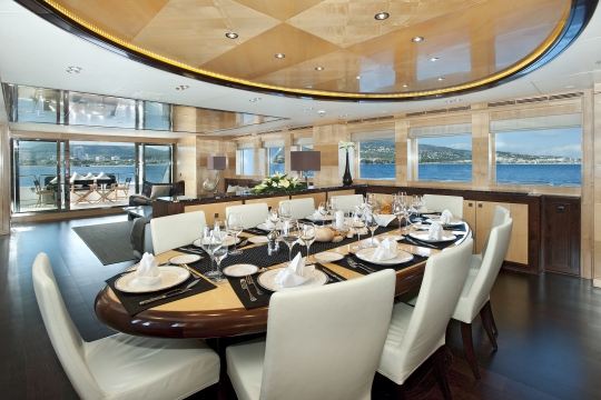 Motor Yacht Christina G Kingship for charter - bridge deck dining room
