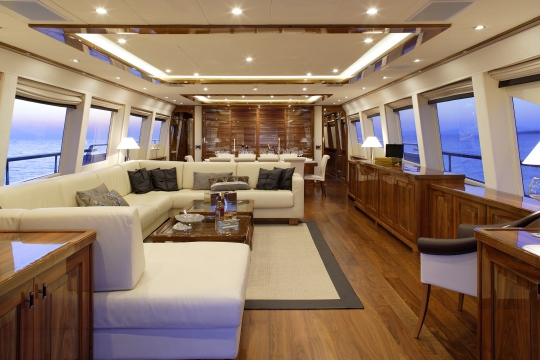 Motor Yacht Dragon Couach for charter - main salon and dining room