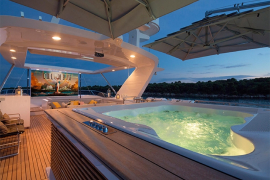 Motor Yacht Dyna Benetti for charter - sun deck night