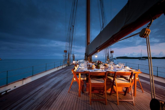 Sailing Yacht Elena for charter - al fresco dining night