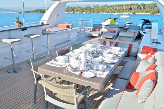 Motor Yacht Gems for charter - sundeck dining table