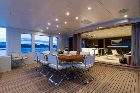 Motor Yacht Go Feadship for charter - bridge deck dining table