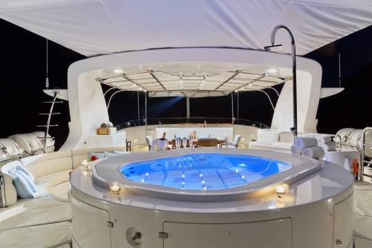 Motor Yacht Harmony III Benetti for charter - sundeck jacuzzi night