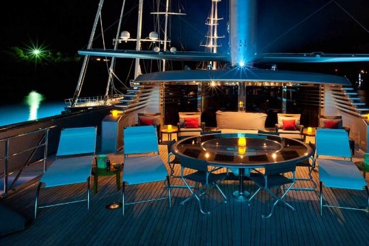 Sailing Yacht Maltese Falcon Perini Navi for charter - exterior deck night